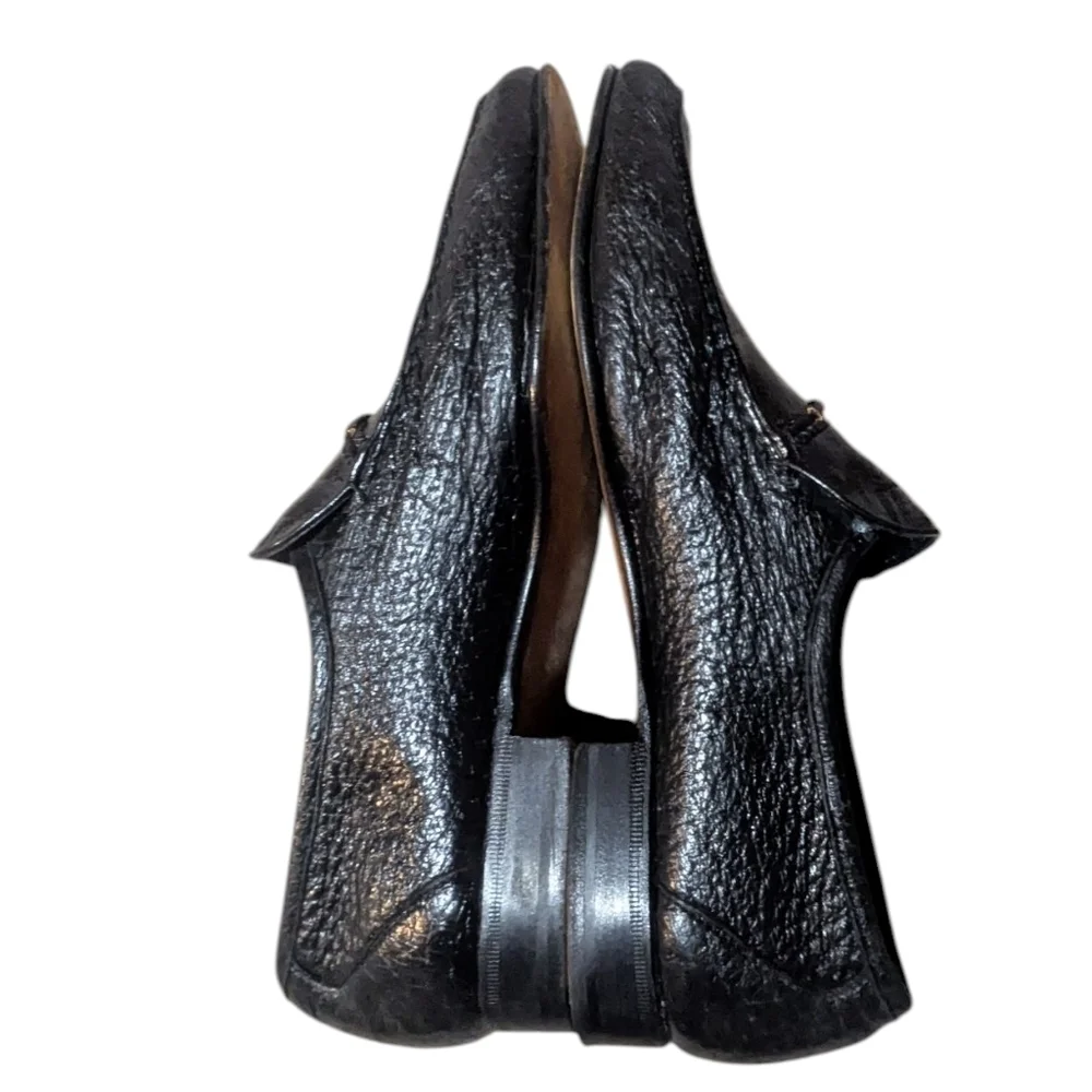 STEMAR Vintage Loafers Black Leather 10.5 Aligator Croc Made in Italy Old Money